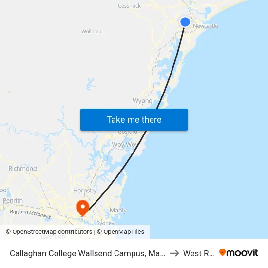 Callaghan College Wallsend Campus, Macquarie St to West Ryde map