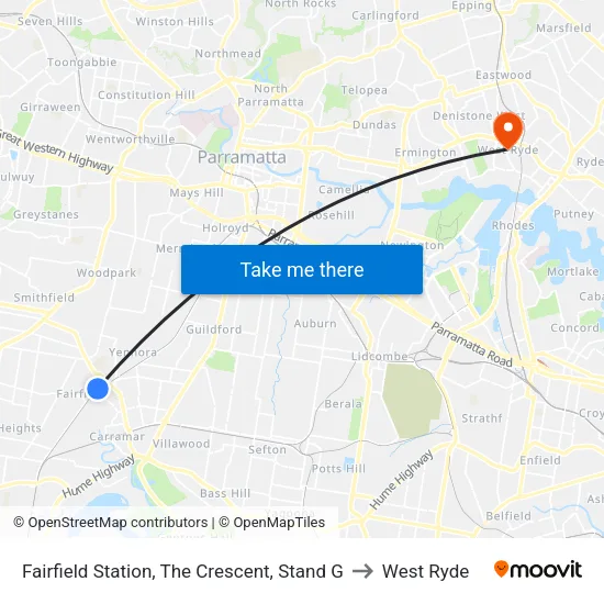 Fairfield Station, The Crescent, Stand G to West Ryde map