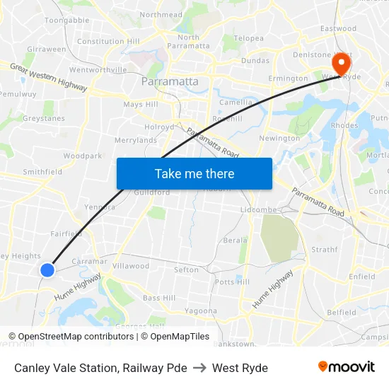Canley Vale Station, Railway Pde to West Ryde map