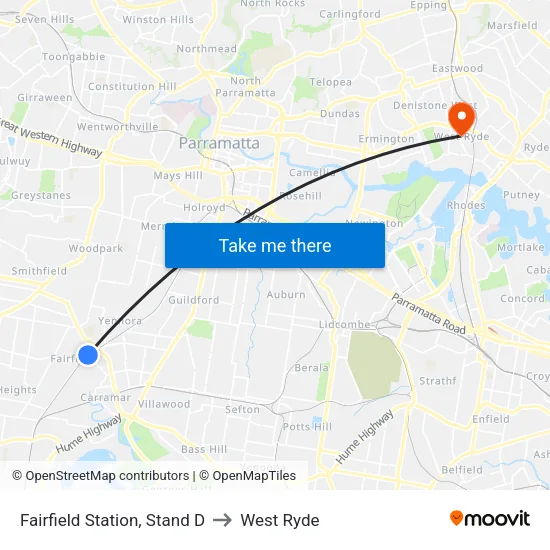 Fairfield Station, Stand D to West Ryde map