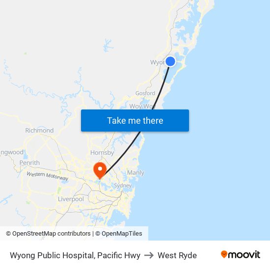 Wyong Public Hospital, Pacific Hwy to West Ryde map