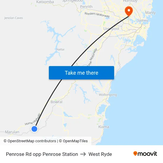 Penrose Rd opp Penrose Station to West Ryde map