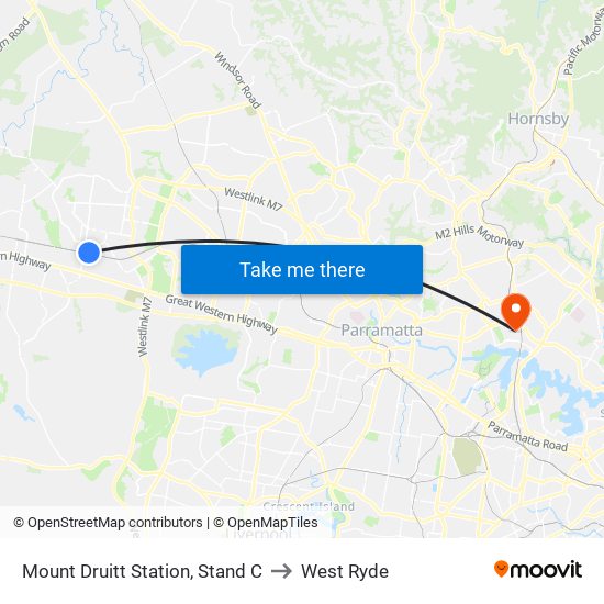 Mount Druitt Station, Stand C to West Ryde map