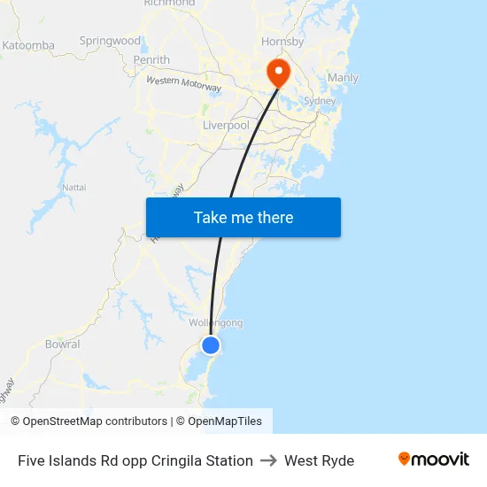 Five Islands Rd opp Cringila Station to West Ryde map