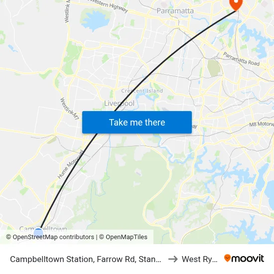 Campbelltown Station, Farrow Rd, Stand G to West Ryde map