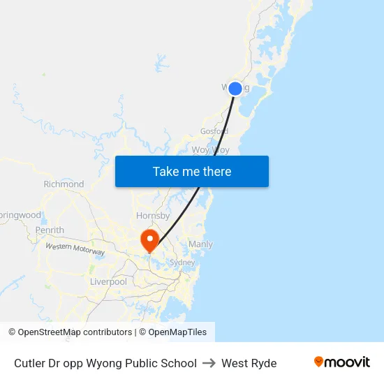 Cutler Dr opp Wyong Public School to West Ryde map