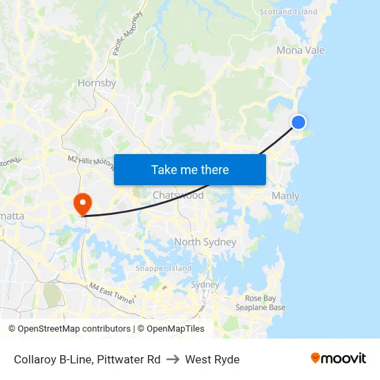 Collaroy B-Line, Pittwater Rd to West Ryde map
