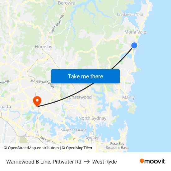 Warriewood B-Line, Pittwater Rd to West Ryde map
