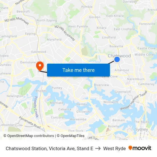 Chatswood Station, Victoria Ave, Stand E to West Ryde map