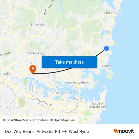 Dee Why B-Line, Pittwater Rd to West Ryde map