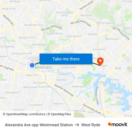 Alexandra Ave opp Westmead Station to West Ryde map