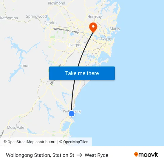 Wollongong Station, Station St to West Ryde map