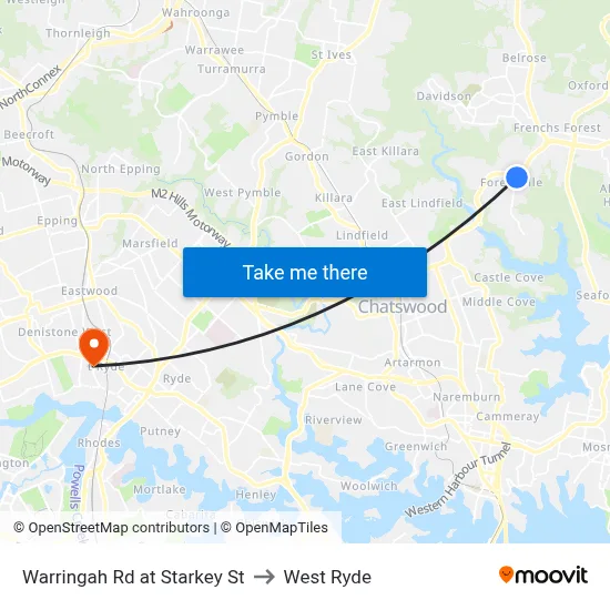 Warringah Rd at Starkey St to West Ryde map