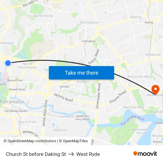Church St before Daking St to West Ryde map