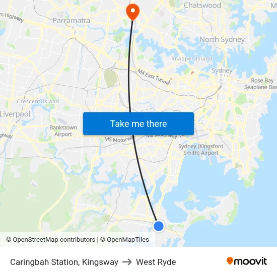 Caringbah Station, Kingsway to West Ryde map
