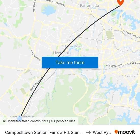 Campbelltown Station, Farrow Rd, Stand H to West Ryde map
