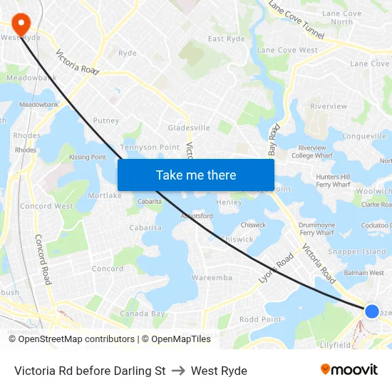Victoria Rd before Darling St to West Ryde map