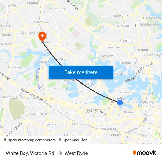 White Bay, Victoria Rd to West Ryde map