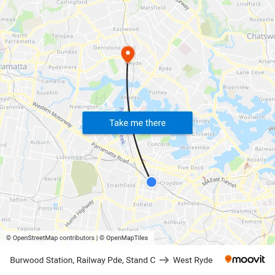 Burwood Station, Railway Pde, Stand C to West Ryde map