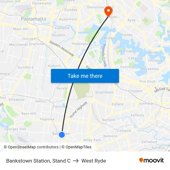 Bankstown Station, Stand C to West Ryde map