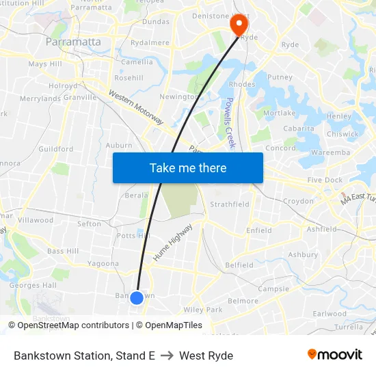 Bankstown Station, Stand E to West Ryde map