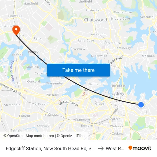 Edgecliff Station, New South Head Rd, Stand N to West Ryde map