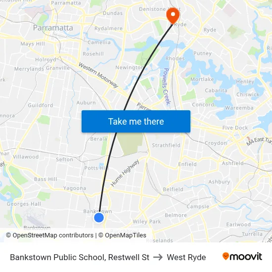 Bankstown Public School, Restwell St to West Ryde map