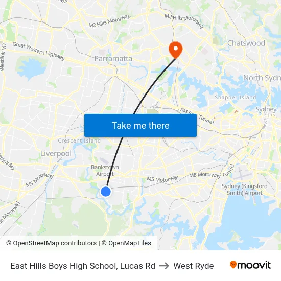 East Hills Boys High School, Lucas Rd to West Ryde map