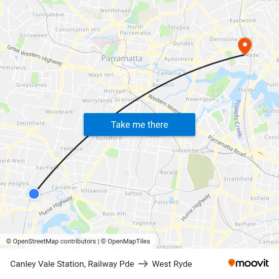 Canley Vale Station, Railway Pde to West Ryde map