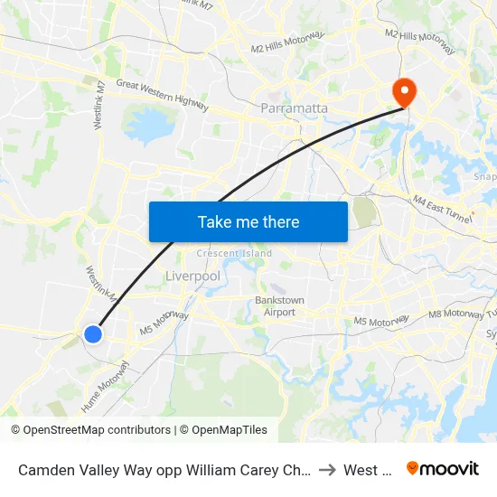 Camden Valley Way opp William Carey Christian School to West Ryde map