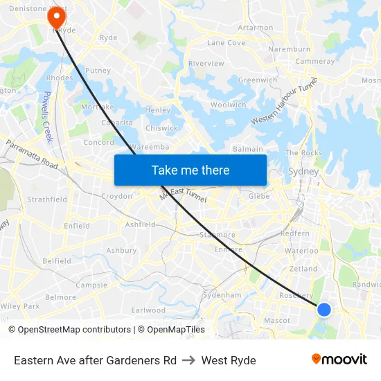 Eastern Ave after Gardeners Rd to West Ryde map