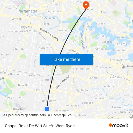 Chapel Rd at De Witt St to West Ryde map