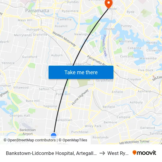 Bankstown-Lidcombe Hospital, Artegall St to West Ryde map