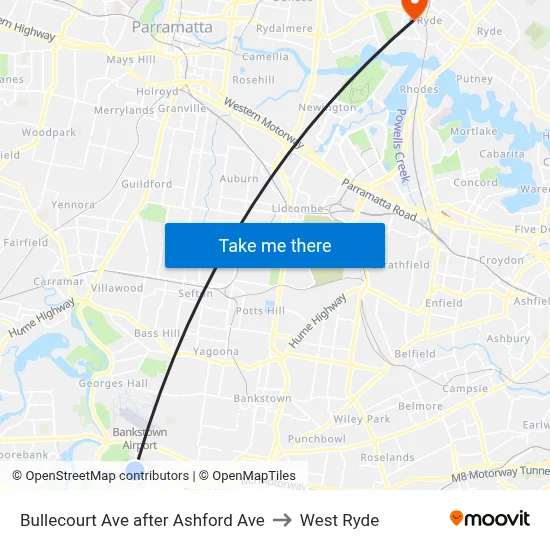 Bullecourt Ave after Ashford Ave to West Ryde map