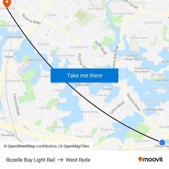 Rozelle Bay Light Rail to West Ryde map