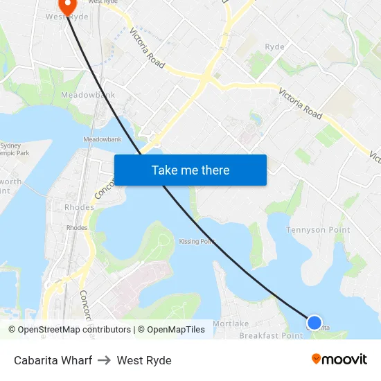 Cabarita Wharf to West Ryde map