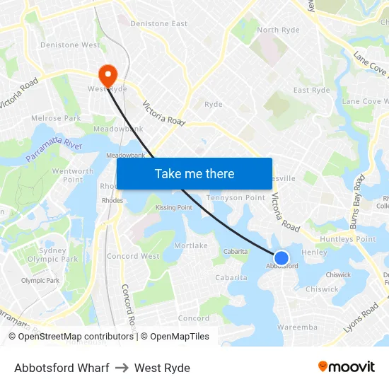 Abbotsford Wharf to West Ryde map