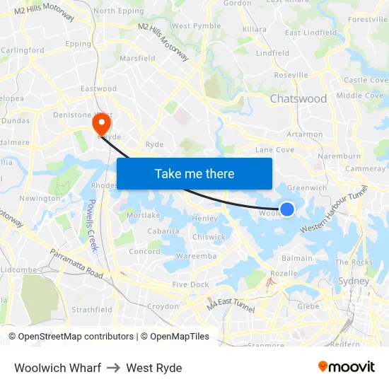 Woolwich Wharf to West Ryde map