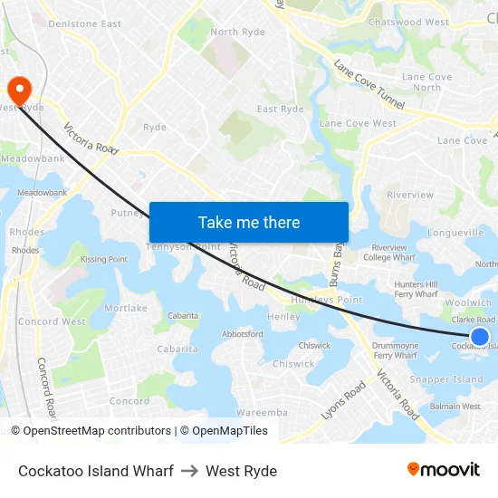 Cockatoo Island Wharf to West Ryde map