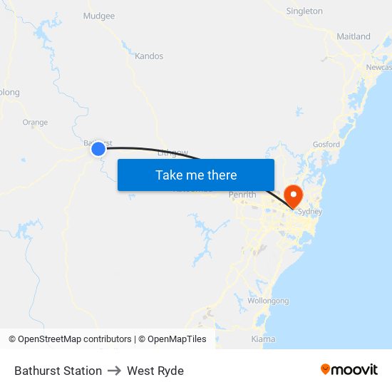 Bathurst Station to West Ryde map