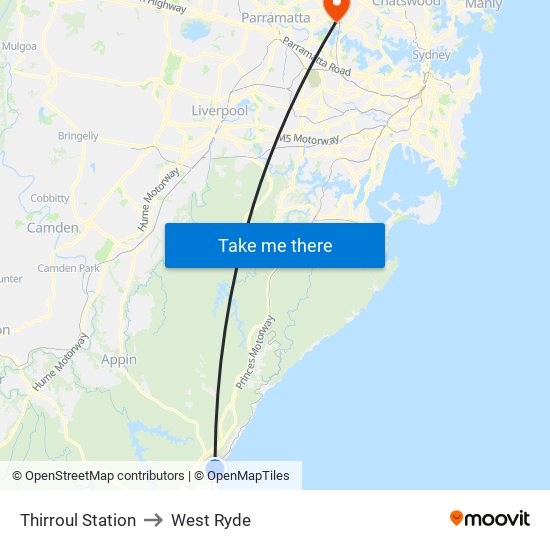 Thirroul Station to West Ryde map