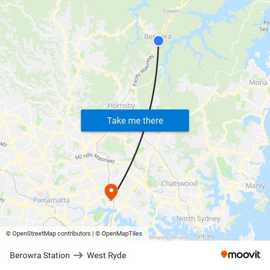 Berowra Station to West Ryde map