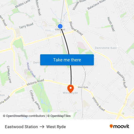 Eastwood Station to West Ryde map