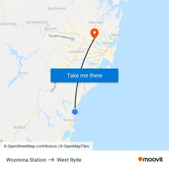 Woonona Station to West Ryde map