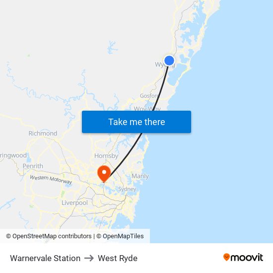 Warnervale Station to West Ryde map