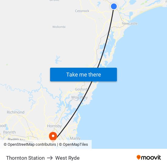 Thornton Station to West Ryde map