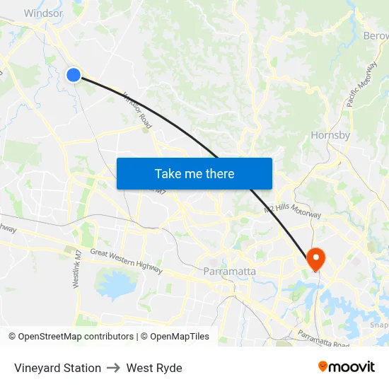 Vineyard Station to West Ryde map