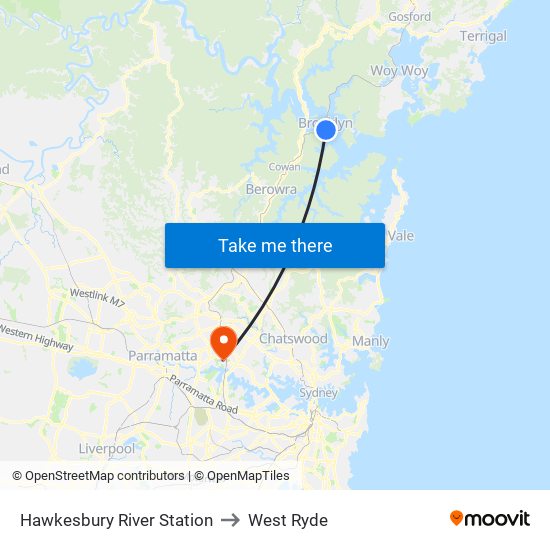 Hawkesbury River Station to West Ryde map