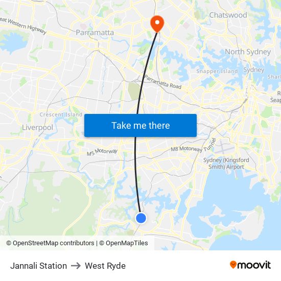 Jannali Station to West Ryde map