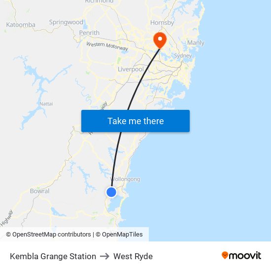 Kembla Grange Station to West Ryde map